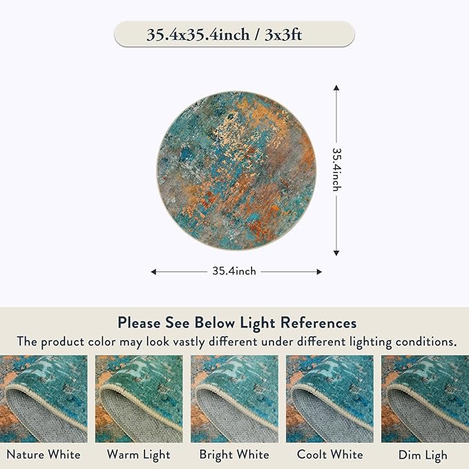 Lahome Modern Abstract Round Rug 3Ft - Colorful 3x3 Circle Rug Non Slip Kitchen Rugs Washable Front Door Mat, Contemporary Indoor Throw Small Carpet for Bedroom Entryway Foyer Sink