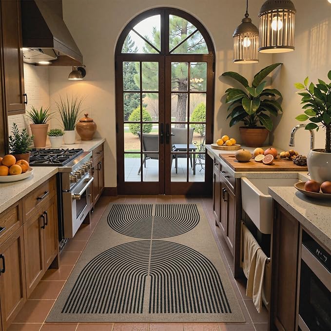 Lahome Modern Rainbow Easy Jute Rug, 3x5 Washable Rugs for Entryway Farmhouse Black Patio Carpet, Non Slip Indoor Door Mat Contemporary Outdoor Porch Carpet for Laundry Guestroom Room Decor