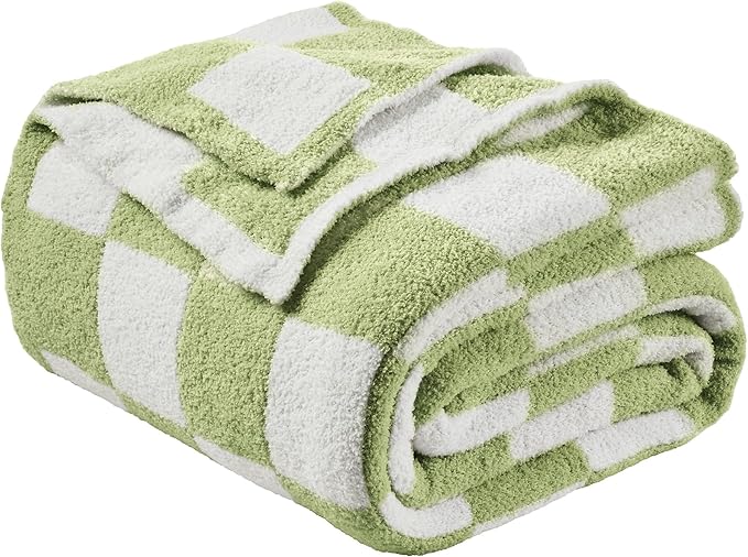 Checkered Super Soft Luxurious Warm Blanket for Couch Reversible Blanket for Bed Sofa 50x60 Inches Checkered Pattern Green and White