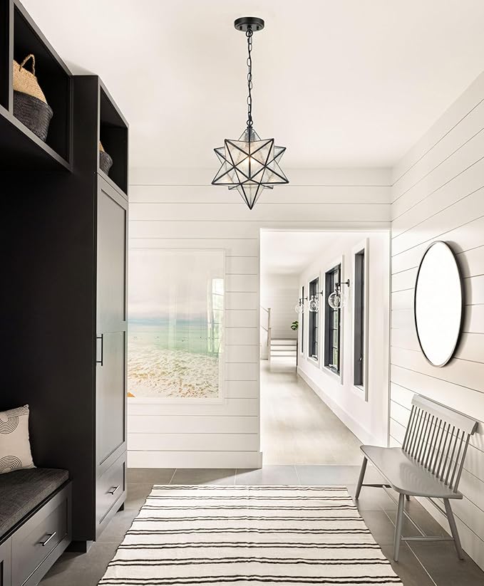 14'' Moravian Star Pendant Light Seeded Glass Star Lights with Adjustable Hanging Chain Light for Kitchen Bedroom Dining-Dimmable