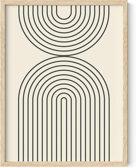 HAUS AND HUES Boho Wall Art Framed - Boho Art, Geometric Print Art, Geometric Wall Art Decor (Beige Framed 12x16)