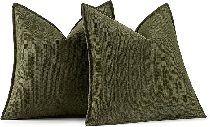 MIULEE Pack of 2 Olive Green Decorative Pillow Covers 16x16 Inch Soft Chenille Luxurious Couch Throw Pillows Farmhouse Cushion Covers with Elegant Design for Sofa Bedroom Living Room Home Decor
