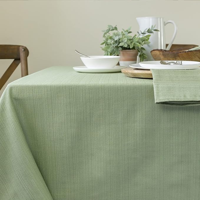 Benson Mills Cameron Textured Fabric Table Cloth, for Everyday Home Dining, Parties, Weddings & Spring Holiday Tablecloths (60" x 104" Rectangular, Light Green)