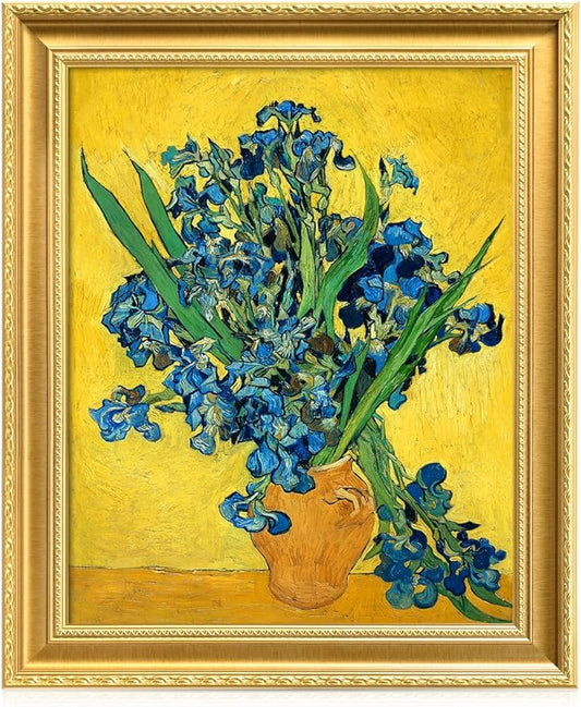 DECORARTS - Irises Vase Flower by Vincent Van Gogh. Giclee Print on Acid-Free Canvas in Gold Solid Wood Frame. Picture Size: 16x20, Total Size: 24.75x20.75, Made in USA