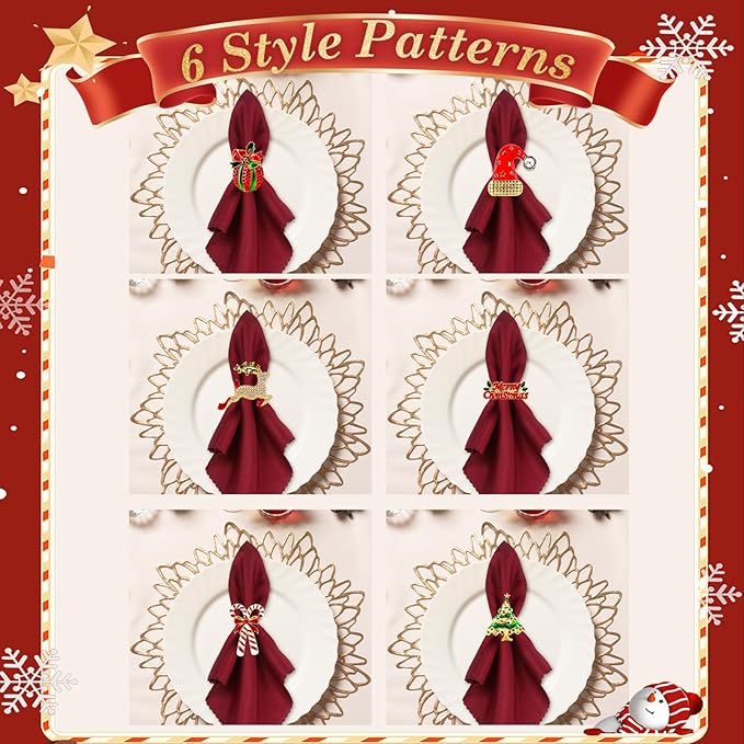 KPOSIYA Set of 12 Christmas Napkin Rings for Dinning Table Setting, Metal Xmas Napkin Ring Holders for Wedding Receptions, Winter, Thanksgiving Holiday Party Dinner Parties