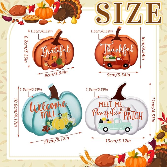 Jetec 4 Pcs Fall Decor for Home Thanksgiving Tiered Tray Decoration Fall Desk Decor Pumpkin Table Centerpiece Welcome Rustic Wood Block Sign for Office Autumn Table Mantel Decoration(Multicolor)