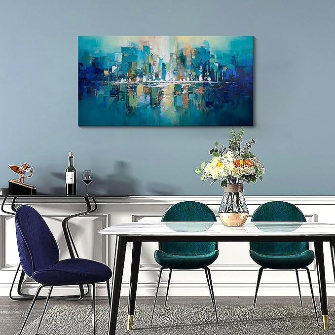 large art colorful Painting Wall Art Simple Picture for Living Room Modern Home Bedroom Decoration Green Framed Artwork Decor 20X40