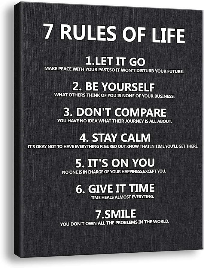 7 Rules of Life Wall Art Motivational Inspirational Poster Printed on Canvas Wall Decor for Living Room or Office Canvas Prints For Bedroom or Home Art Decoration Positive Wall Art for Office Ready to
