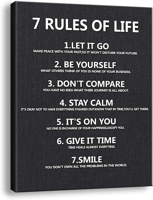 7 Rules of Life Wall Art Motivational Inspirational Poster Printed on Canvas Wall Decor for Living Room or Office Canvas Prints For Bedroom or Home Art Decoration Positive Wall Art for Office Ready to