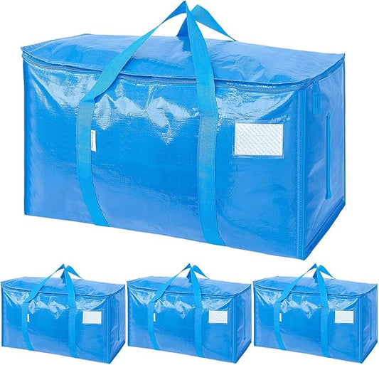 TICONN 4 Pack Extra Large Moving Bags with Zippers & Carrying Handles, Heavy-Duty Storage Tote Moving Boxes for Space Saving (4 Pack, Sky Blue)