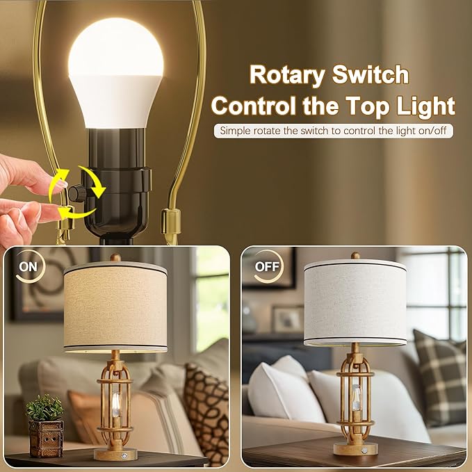 23.75'' Table Lamps Set of 2 for Living Room Bedroom Industrial Farmhouse Metal Touch Lamps with USB A+C Ports, Night Light Vintage Nightstand Bedside Lamp, Bulbs Included, Antique Gold