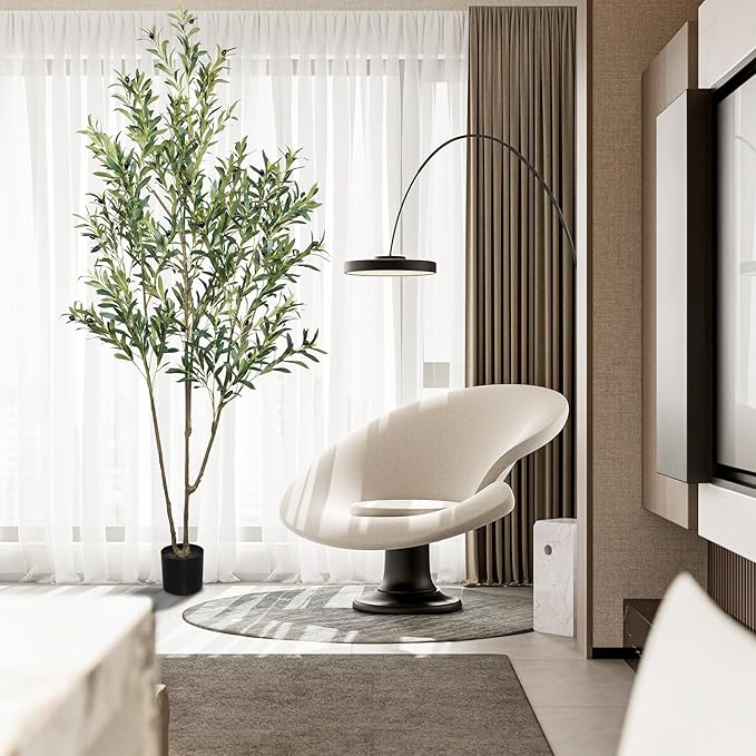 Faux Olive Tree 6.56ft(78in) Tall Artificial Plant Indoor Decor Large Realistic Potted Fake Modern Greenery with Natural Wood Branches and Green Leaves for Home Living Room,Bedroom,Office Decor