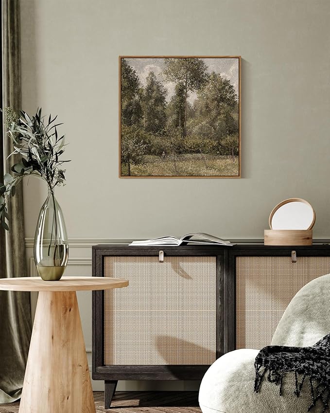 InSimSea Square Framed Canvas Wall Art, Farmhouse Decor Bushes Poplars Pictures Home Decor, Natural Landscape Wall Art Prints, Classical Paintings for Bedroom Living Room Bathroom Office 16"x16"