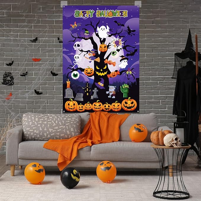 Halloween Felt Board 3.4FT 36 Pcs Happy Halloween Felt Story Board Dead Tree DIY Craft Project Scary Pumpkin Ghost Hanging Ornament Decor Storytelling for Trick or Treat Gift (36, Tree)