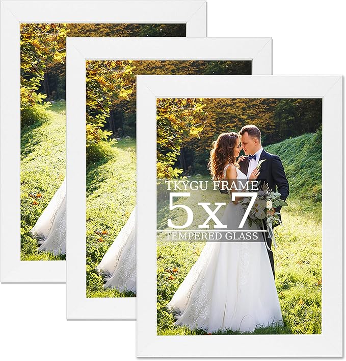 5x7 Picture Frame Set of 3, Made of Real Glass for 5x7 White Frames Wooden, Wall and Tabletop Display Photo Frame for Gallery Family Wedding Memorial Pic Frame Best Gift