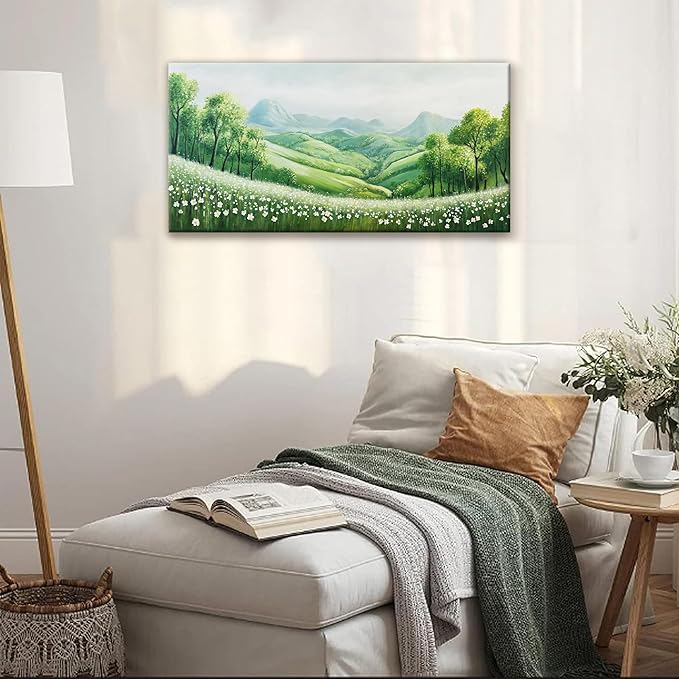 Tsomzxng Canvas Wall Art Decor Prints Green Natural Modern Landscape Green Wall Decorations Mountain Wilderness Artwork For Living Room Wall Bedroom Kitchen Office Home Wall Artwork 20"×40"