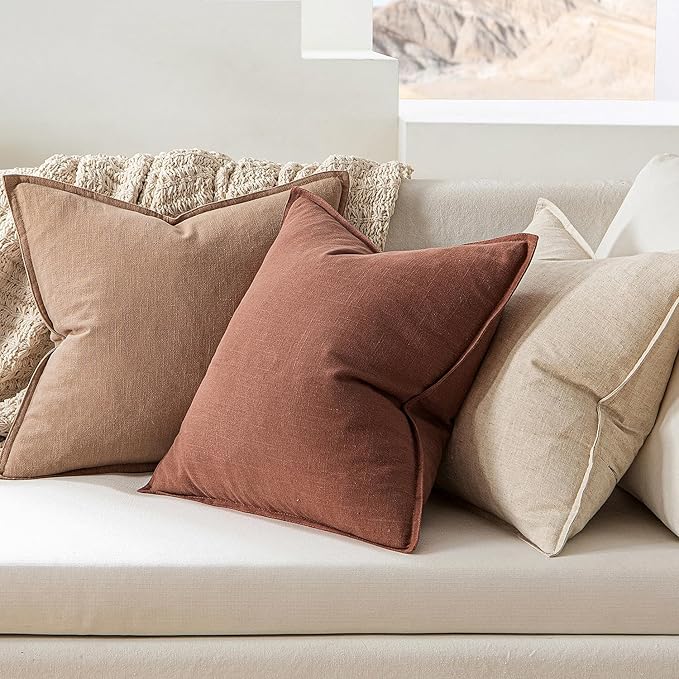 MIULEE Fall Decorative Linen Pillow Covers 20x20 Inch Rust Red Boho Farmhouse Neutral Couch Throw Pillows for Bed Pack of 2 Accent Modern Pillowcase Sofa Livingroom Home Decor