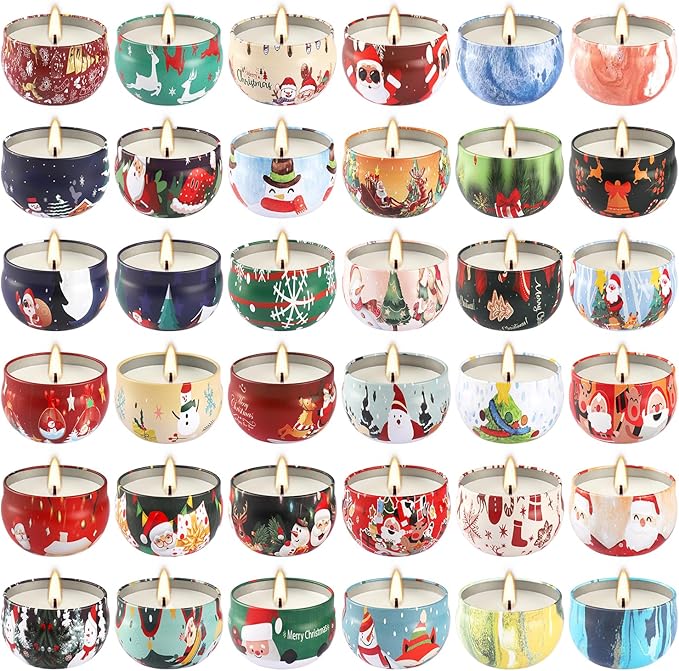 36Pack Christmas Scented Candles Sets,Long Burning,2.5oz Natural Soy Wax with Essential Oils Decorative Aromatherapy Candles for Christmas，Thanksgiving Gift, Home Scented