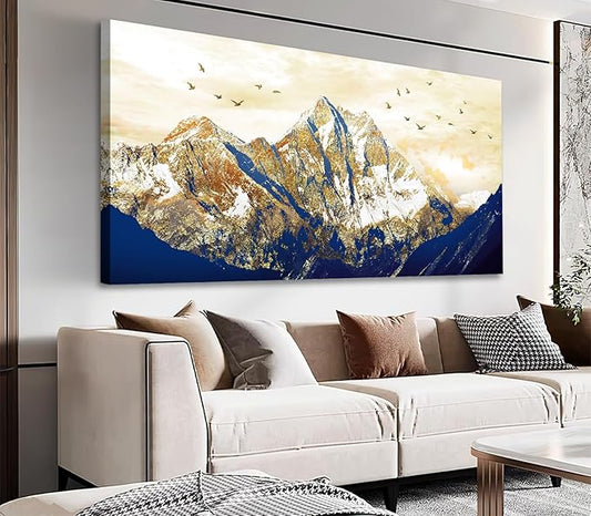 NINEASO Canvas Wall Art - Earth Tone Snow Mountain Sunset Canvas Pictures with Birds Painting Print Artwork for Living Room Bedroom Home Office Decorations 24" x 48"