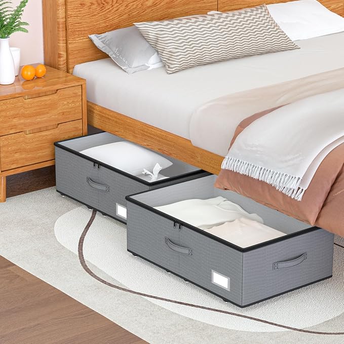 Under Bed Storage with Wheels, No Assemble Required 10 inches height Under Bed Storage bins,Large capacity Rolling Under bed Shoe Storage containers，dorm under bed storage drawers