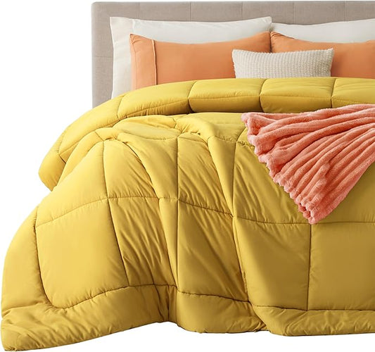 Bedsure Comforter Duvet Insert - Quilted Comforters King Size, All Season Duvet, GentleSoft Down Alternative Bedding, with 8 Tabs, Gifts for Women/Men, Mustard Yellow, King 90 x 102 Inches
