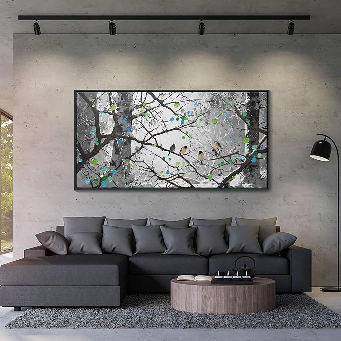 Grey Wall Art Bird on Branch Misty Forest Canvas Artwork Modern Framed Canvas Painting Decorative Wall Art Home Decor Can Be Hung Directly Dining Room Living Room Bedroom Office Size 29x58 Inches