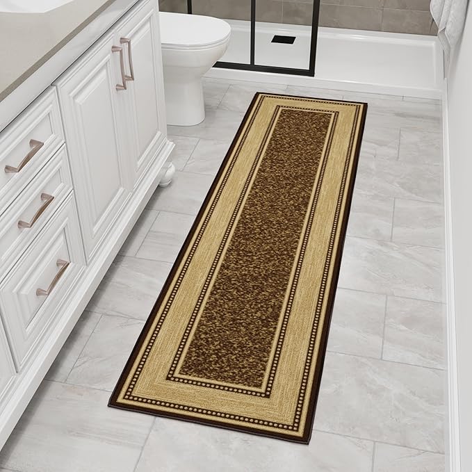 Ottomanson Hallway Runner Rug 1'10" x 7' Non Slip Border Area Rugs Easy to Clean Laundry Rug Runner Durable & Pet Friendly Floor Carpet Runners for Hallways Entryway Living Room Kitchen, Brown