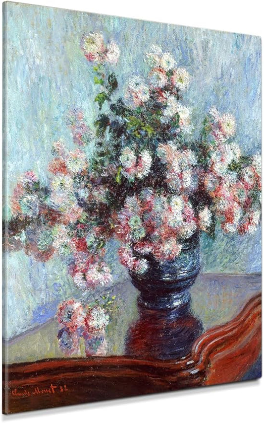 DECORARTS - Chrysanthemums by Claude Monet, Museum-Quality Giclee Canvas Print, Wall Art Reproduction, 30" W x 40" H, Made in USA