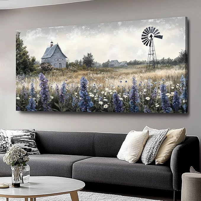 Sea of Flowers Canvas Wall Art - Modern Landscape Paintings for Living Room, Bedroom Wall Decor, Framed Wall Art for Home or Office Decoration, Large Wall Art 20"x40"(50CMx100CM)