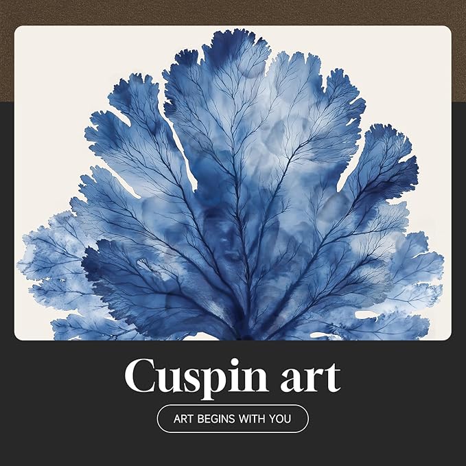 Framed Coastal Coral Wall Art for Living Room, Large Navy Blue Watercolor Coral Artwork for Walls, 3 Piece Minimalist Ocean Beach Marine Plants Pictures Prints for Bedroom Hallway Wall Decor, 16x24 In