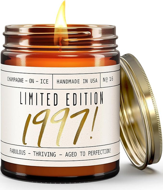 27th Birthday Gifts for Women - 'Limited Edition 1997' Soy Candle, w/Champagne on Ice I 27 Birthday Gifts for Women I 27th Birthday Gift for Her Ideas I 9oz Reusable Jar, 50Hr Burn, Made in USA