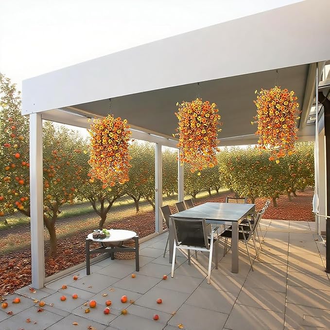 Fall Artificial Hanging Flowers for Outdoor 2 Pcs Fake Hanging Plants Autumn Decor -UV Resistant Artifical Faux Flower Silk Flowers for Indoor Planter Porch Balcony Yard Decor (Orange+Yellow)