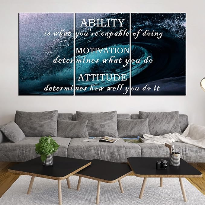 Motivational 3 Piece Wall Art Large Ocean Posters Inspirational Entrepreneur Quote HD Picture Print Canvas Framed Painting Artwork for Living Room Office Wall Decoration Ready to Hang [72''Wx 36''H]