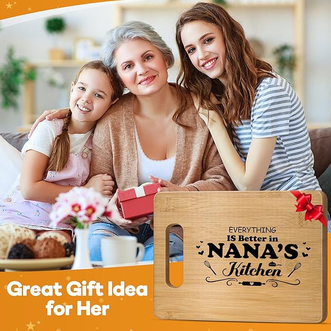 Nana Christmas Birthday Gifts for Grandma,Best Nana Ever Gifts from Grandkids,Personalized Engraved Bamboo Cutting Board Grandma Gigi Mimi White Elephant Gift from Granddaughter Grandson Grandchildren