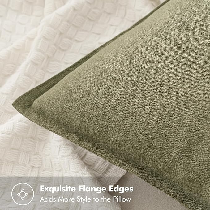 MIULEE Decorative Linen Pillow Covers 18x18 Inch Light Olive Green Boho Farmhouse Neutral Couch Throw Pillows for Bed Pack of 2 Accent Modern Pillowcase Summer Sofa Livingroom Home Decor