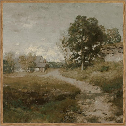 InSimSea Square Framed Canvas Wall Art, Landscape Decor Classical Rural Farmhouse Room Decor, Vintage Nature Oil Painting Wall Art Prints Decor for Bathroom, Bedroom, Living Room 12"x12"
