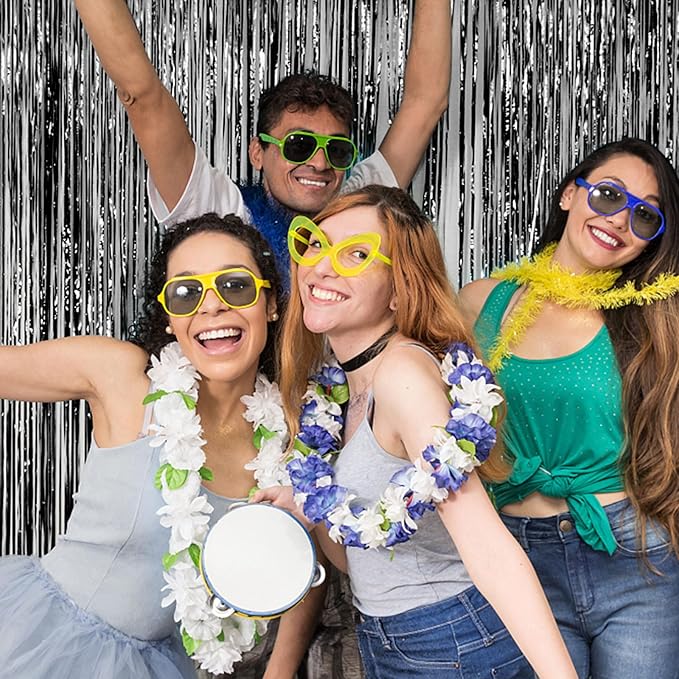 5 Pack Foil Curtain Backdrop Black Metallic Tinsel Foil Fringe Curtains Photo Booth Props for Birthday Wedding Engagement Baby Shower Bachelorette Christmas Holiday Celebration Party Decorations