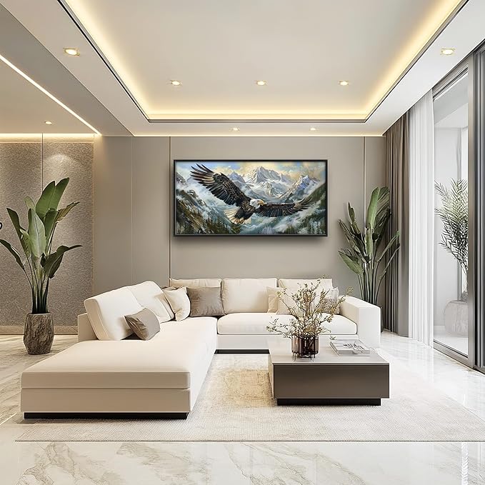 Flintis Large Bald Eagle Wall Art Eagle Mountains Pictures Wall Decor Abstract Animal Canvas Painting Print Artwork Decoration Framed for Living Room Bathroom Master Bedroom Office 60L x 30W