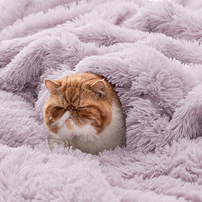 Bedsure GentleSoft Fluffy Lavender Purple King Size Blanket for Bed, Thick Soft Sherpa Faux Fur Fleece Bedding Fuzzy Plush Winter Warm Large King Blanket, Cozy Purple Gifts for Men Women, 108x90