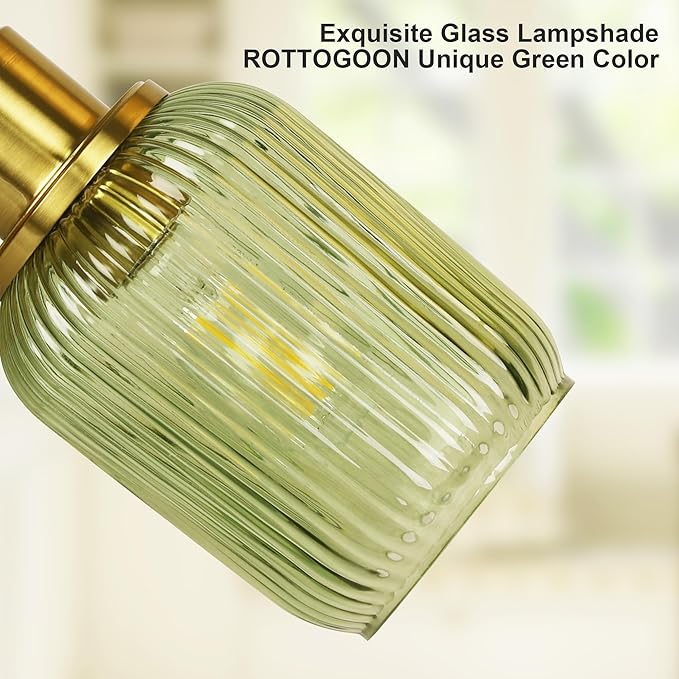 Semi Flush Mount Ceiling Light, 3-Light Close to Ceiling Light Fixtures, Brass Gold Finish Kitchen Light Fixtures with Green Glass Shade Patriot Lighting for Entryway Porch Hallway Foyer