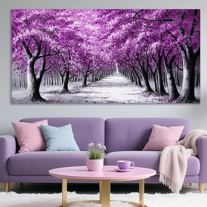 YCPRIMER Purple Wall Art for Living Room Forest Pictures for Bedroom Wall Decor Landscape Large Prints for Wall Decor Nature Canvas Painting Artwork for Walls Contemporary Home Decoration 20×40IN
