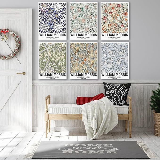 COSCTOR Set of 6 William Morris Wall Art Decor Canvas Framed 6 Pieces Vintage Abstract Minimalist for Bedroom Living Room Bathroom Hallway Home Decoration(Framed, 12x16)