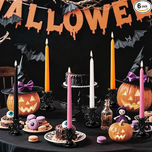 6Pcs Halloween Tapered Candle Set,10 Inch Handmade Dripless Candle Stick,Orange/Black/White/Purple Colored Candlesticks,Unscented Candles Taper for Halloween,Thanksgiving,Fall Themed Party