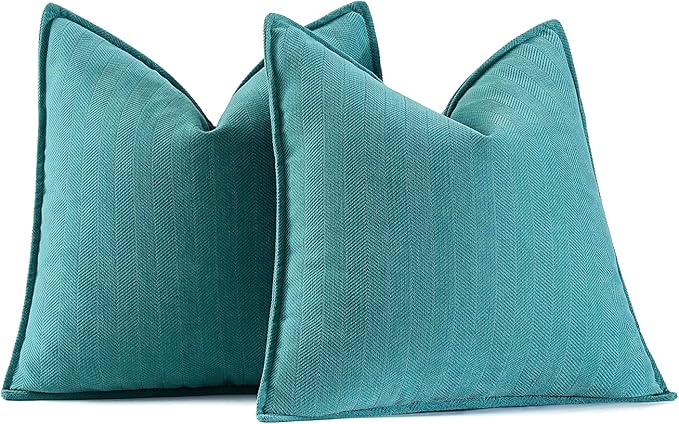 MIULEE Pack of 2 Teal Decorative Pillow Covers 22x22 Inch Soft Chenille Luxurious Couch Throw Pillows Farmhouse Cushion Covers Euro Shams with Elegant Design for Sofa Bedroom Living Room Home Decor