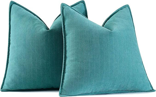 MIULEE Pack of 2 Teal Decorative Pillow Covers 24x24 Inch Soft Chenille Luxurious Couch Throw Pillows Farmhouse Cushion Covers Euro Shams with Elegant Design for Sofa Bedroom Living Room Home Decor