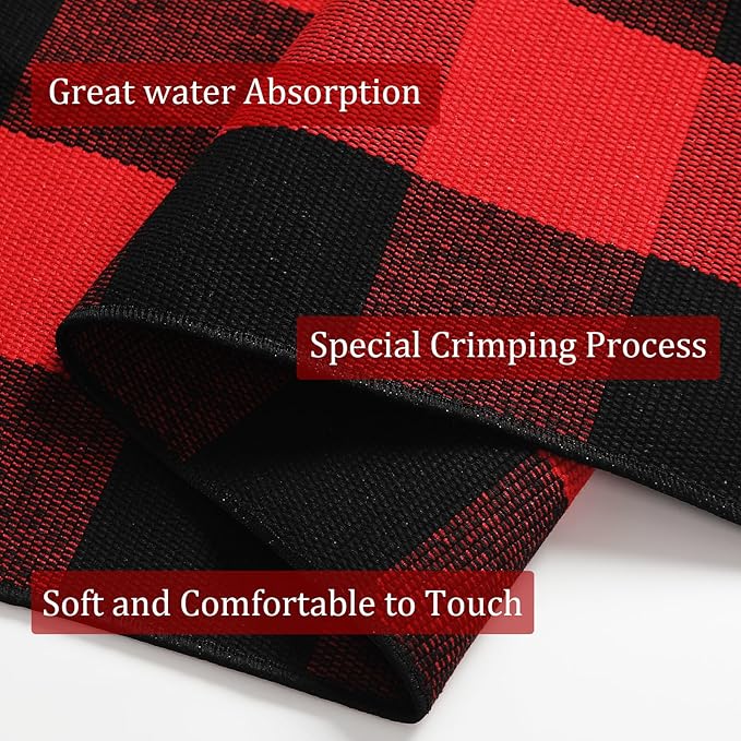 SEEKSEE Cotton Buffalo Plaid Rug 27.5"x43" Black and Red Checked Rug Washable Doormats Indoor Outdoor Rugs for Layered Front Door Mats, Porch, Kitchen, Farmhouse, Entryway