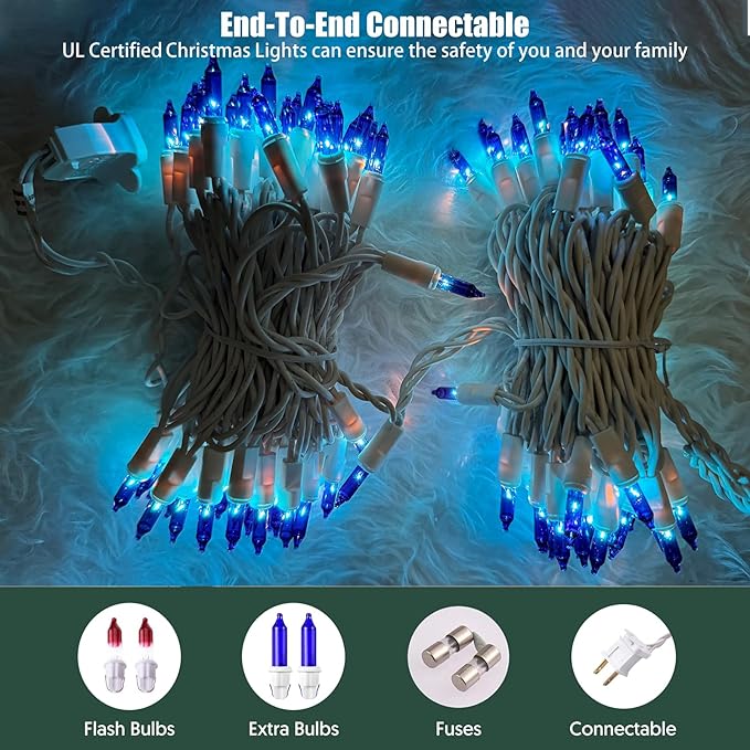 Christmas Lights 100 Count Blue Christmas Tree String Lights with White Wire for Outdoor Indoor Christmas Decorations Wedding Decorations Valentines Day Decor,UL Certified (21feet)