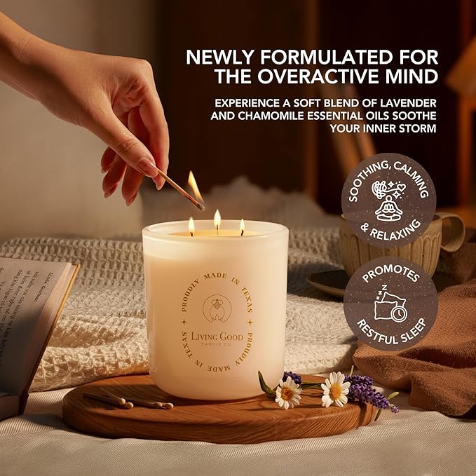 Tranquility – Soothing Chamomile & Calming Lavender Essential Oils – Pure Beeswax Candle for a Restful, Peaceful Night – Non-Toxic Aromatherapy Candle – Newly Reformulated
