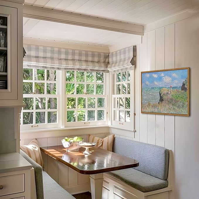 Framed Vintage Monet Wall Art Coastal Decor – Impressionist Seaside Oil Painting Canvas Prints – Nature Beach Scene Landscape Aesthetic Wall Decor for Living Room Bedroom Bathroom – 16"x24"