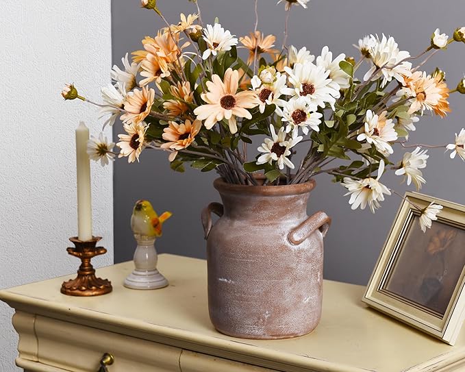 Quoowiit Ceramic Rustic Farmhouse Vase, Distressed Decorative Flower Vases for Home Decor, Ideal Shelf Decor, Brown Boho Vase for Living Room Bedroom Kitchen Office Decor Centerpiece Table Decorations